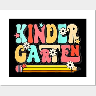 Groovy Hello Kindergarten Vibes Teacher Back To School Posters and Art